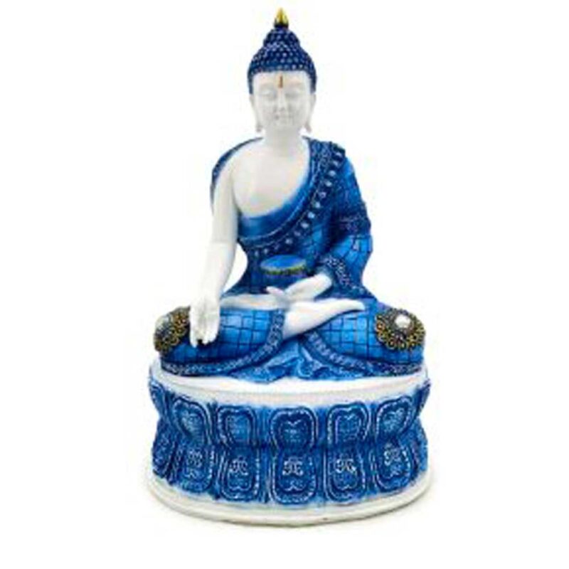 Buda Tailandés Blanco Y Azul Postura Lotus