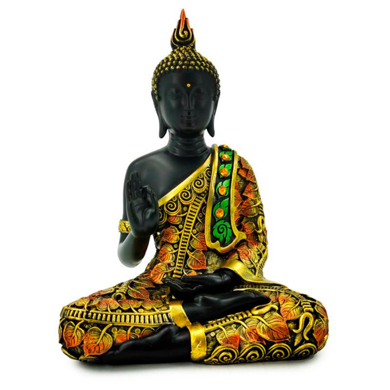 Buda Tailandés Postura Meditación Negro Dorado